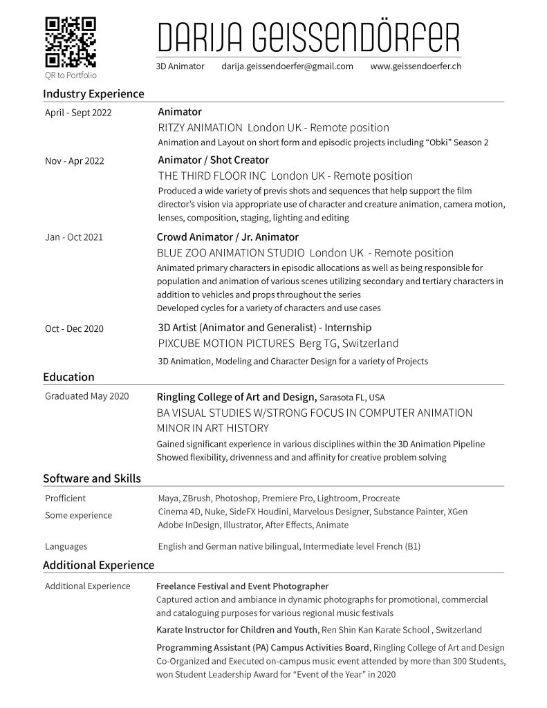 Resume 2022 – Darija Geissendörfer Resume 2022 – Darija Geissendörfer